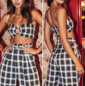 NWT Jagger & Stone "The Tayla" Ring Crop Top B+W Tartan Plaid Womens Size 0